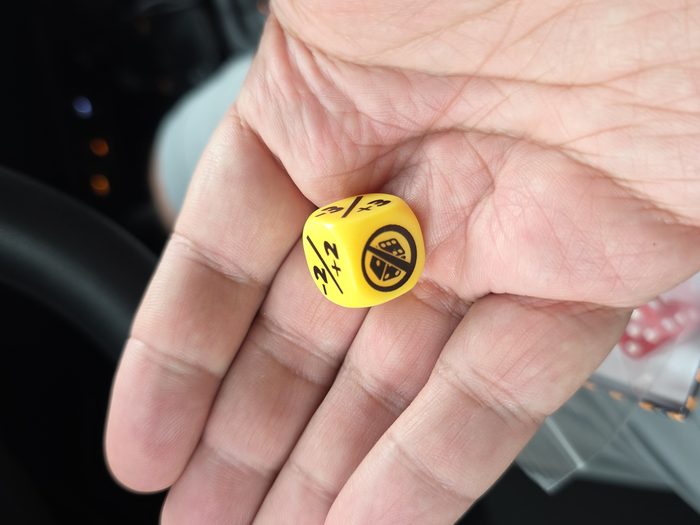 Prototype photo of the yellow Wild Die